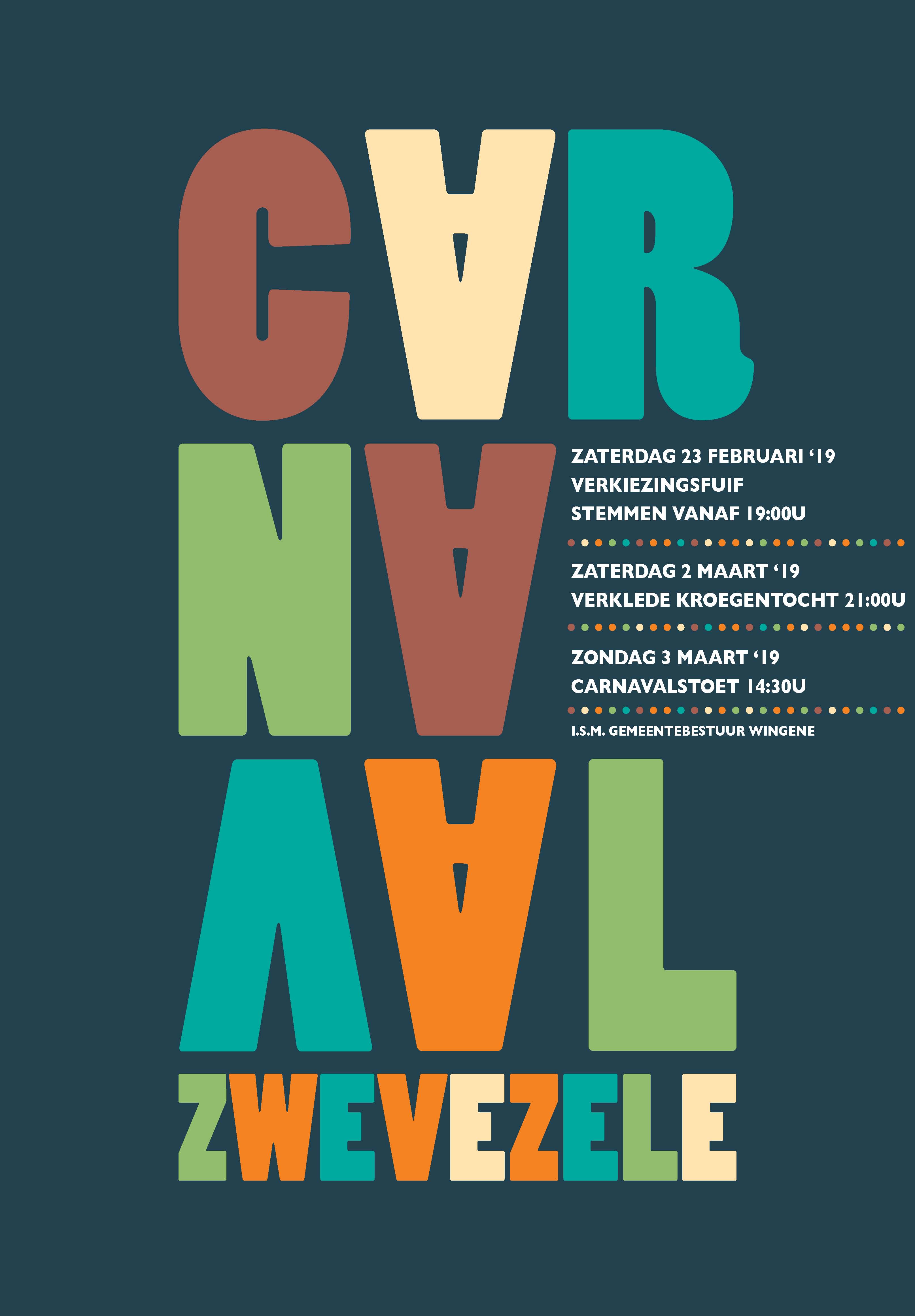 Carnaval Zwevezele 2019 carnavalstoet affiche optreden Luc Steeno 